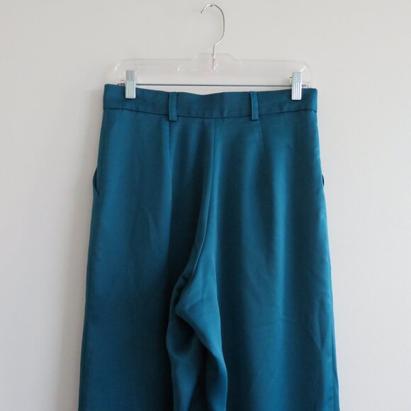 ZENA PRESLEY Teal Satin Palazzo Wide Leg Pants Drapey - Women's Size M - Picture 13 of 15